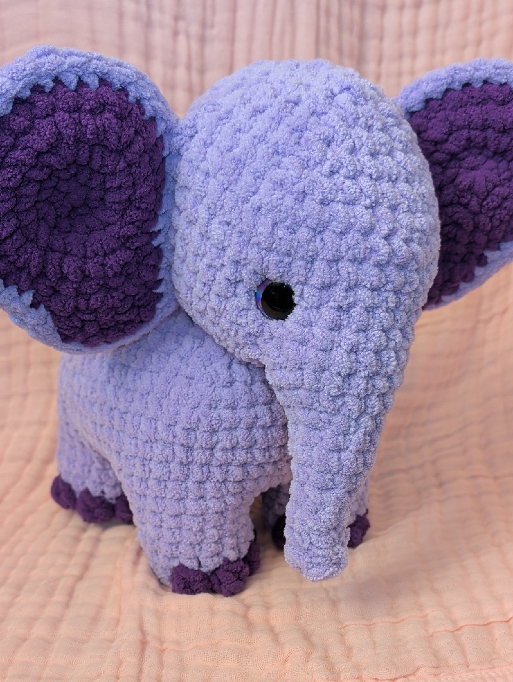 Plush Crochet Elephant - Lavender with Deep Purple Accents